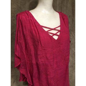 1X Plus Pink Floral Short Sleeve Top Blouse I N Studio #393